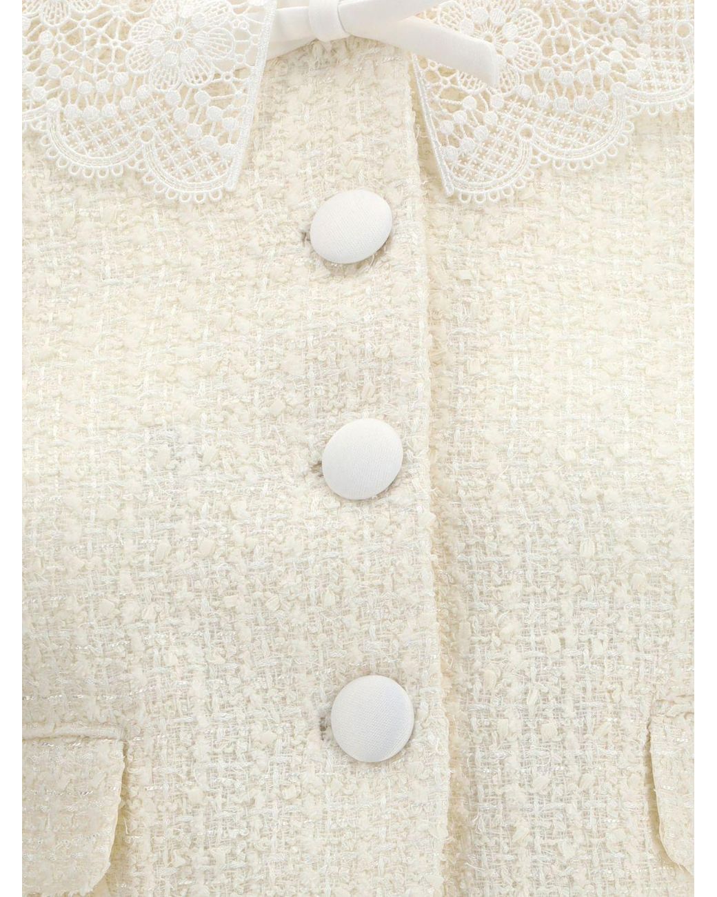 Self-Portrait Natural Cropped Bouclé Blazer With Lace Collar And Inserts