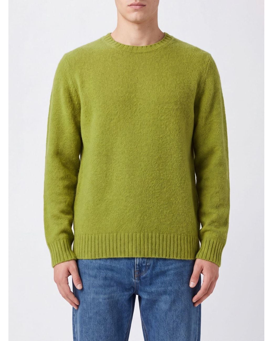 Drumohr Green Crew-Neck Lambswool Jumper With Ribbed Trim for men