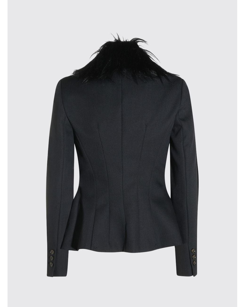 Elisabetta Franchi Blue Slim Fit Virgin Wool Blazer With Fur Collar