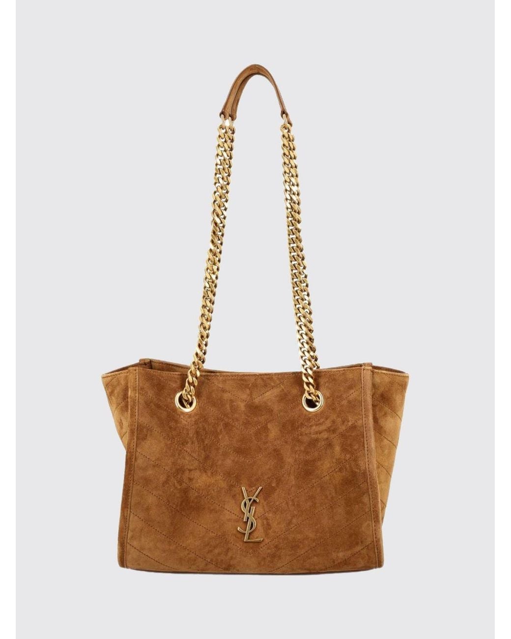 Saint Laurent White Niki Quilted Suede Shoulder Bag With Ysl Logo