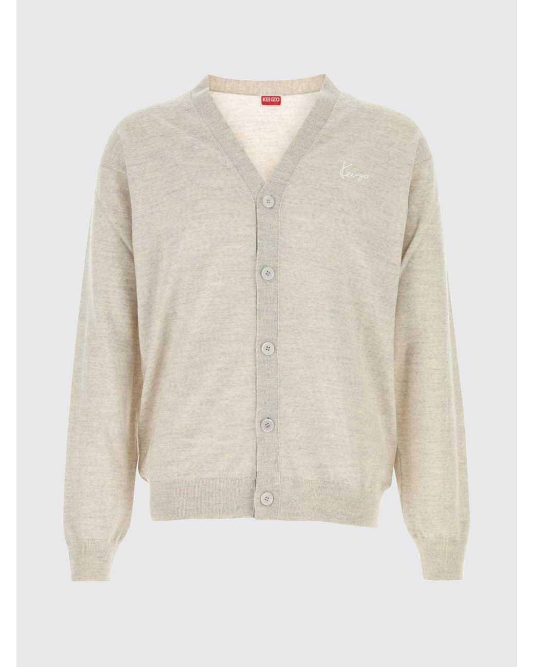 KENZO Gray Wool V-Neck Cardigan With Contrasting Embroidered Logo for men