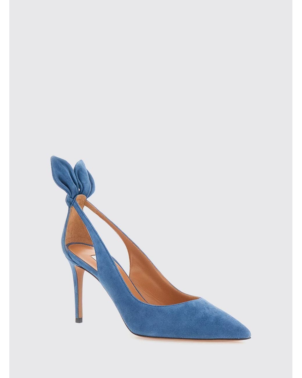 Aquazzura Blue Bow Tie Suede Pumps With Stiletto Heel And Knot Detail
