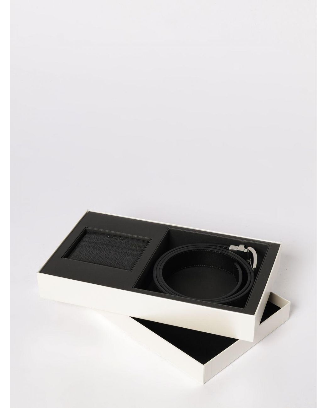 Emporio Armani White Hammered Leather Credit Card Holder And Belt Set for men