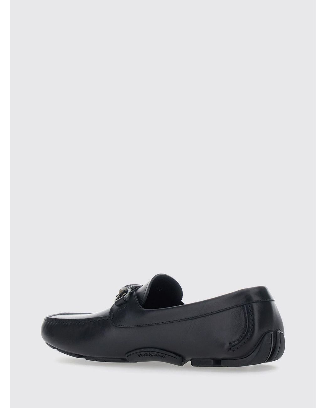 Ferragamo White Calfskin Driver Loafers With Metal Gancini Horsebit for men