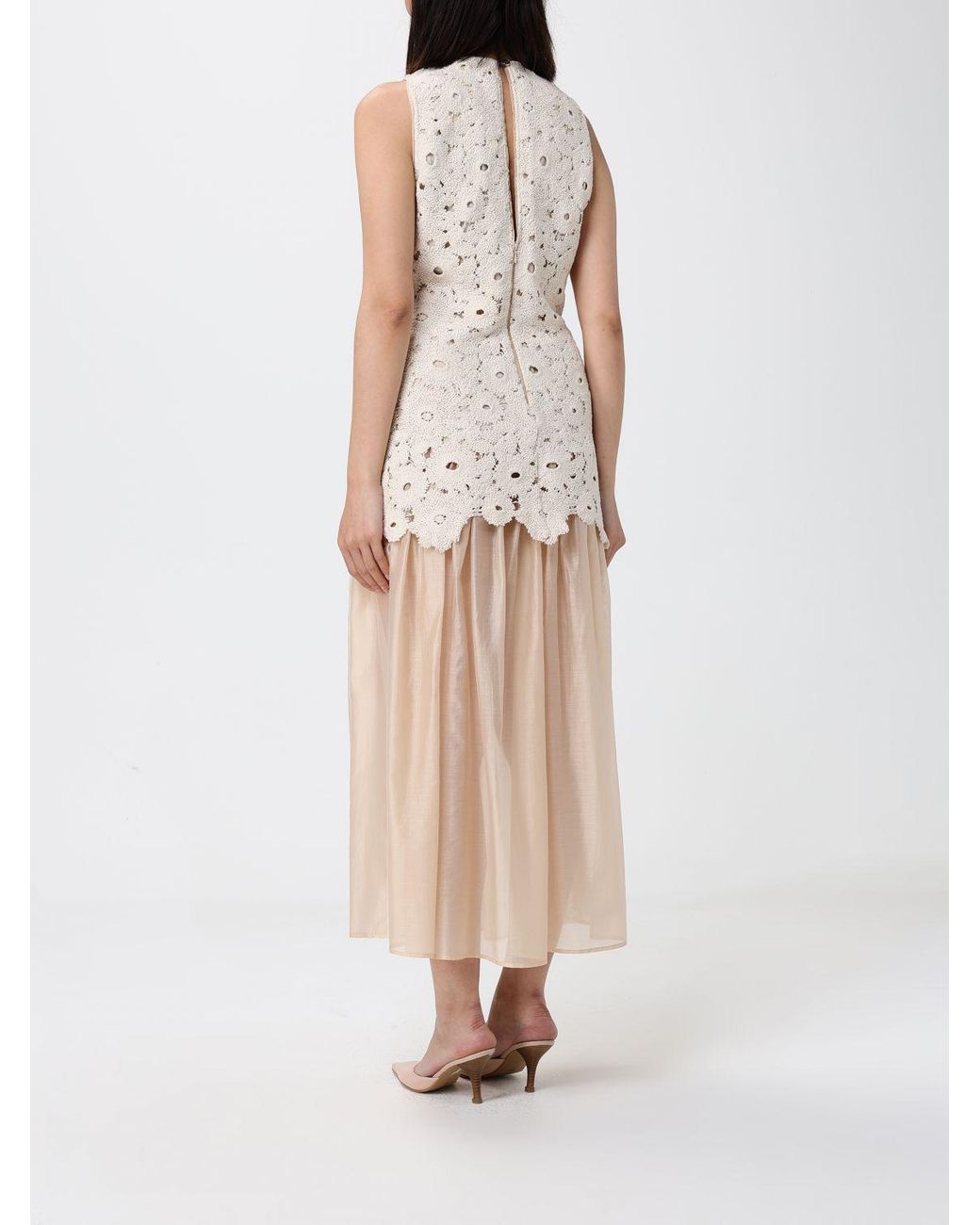 Liu Jo Natural Muslin And Macramé Midi Dress