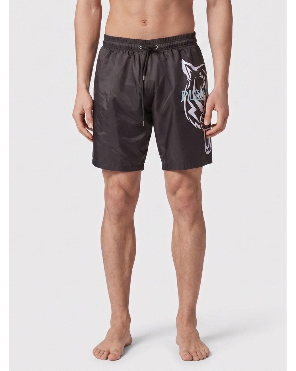Philipp Plein Black Nylon Swim Trunks With Contrasting Printed Logo for men
