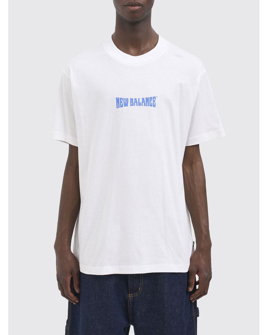 New Balance White Relaxed Fit Cotton T-Shirt With Contrast Logo Print for men