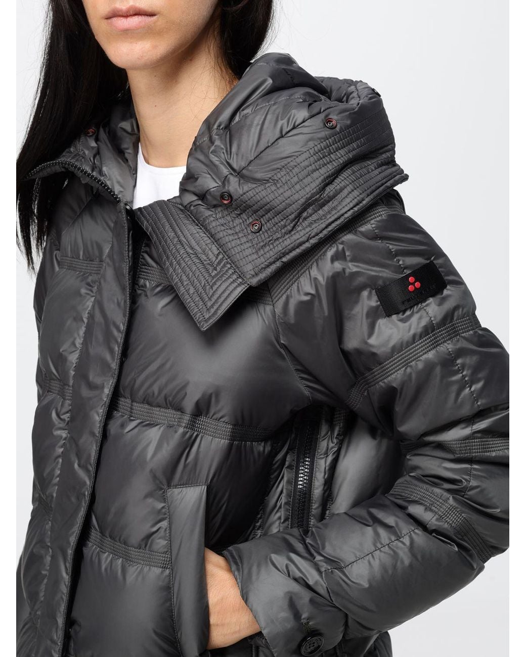 Peuterey Black Quilted Nylon Short Puffer Jacket With Shearling Hood