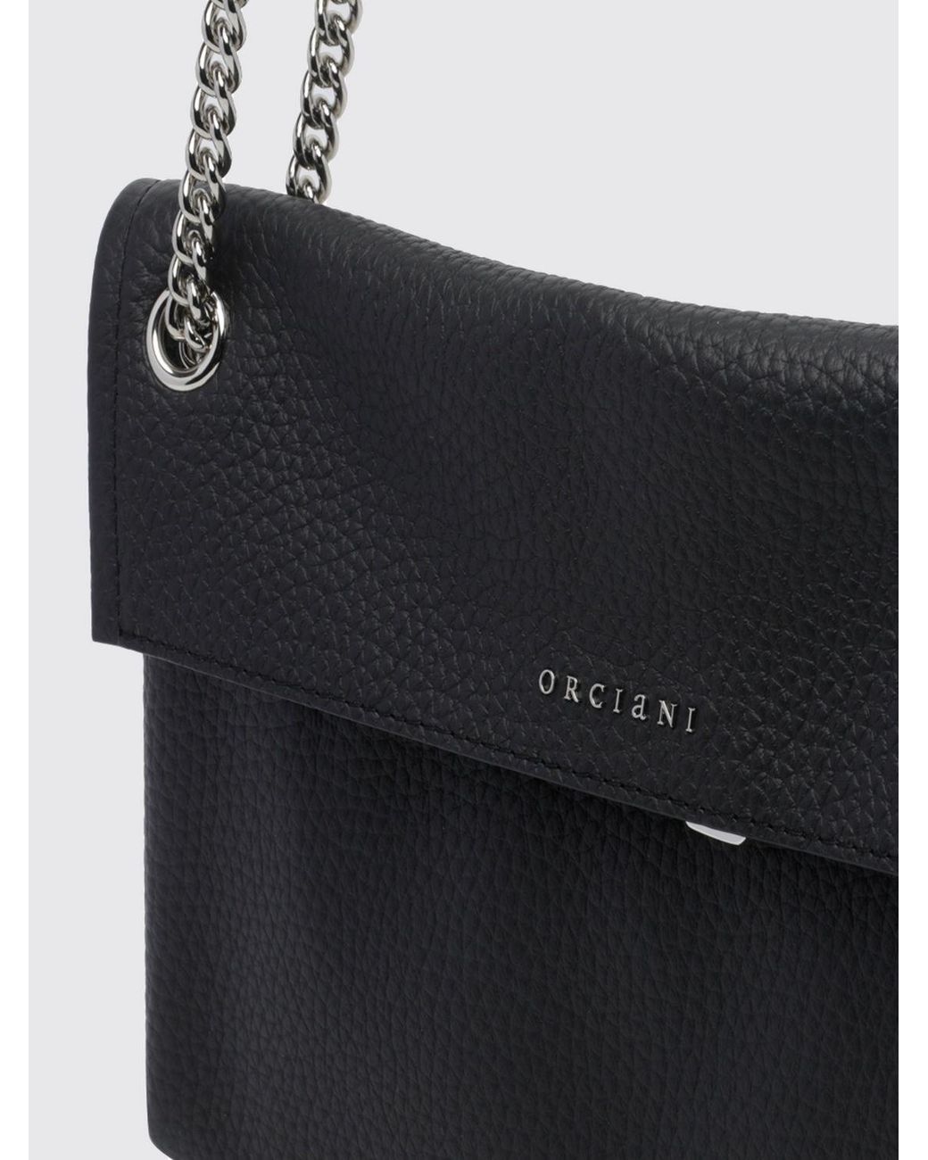 Orciani Black Venus Rectangular Hammered Leather Shoulder Bag With Sliding Handle