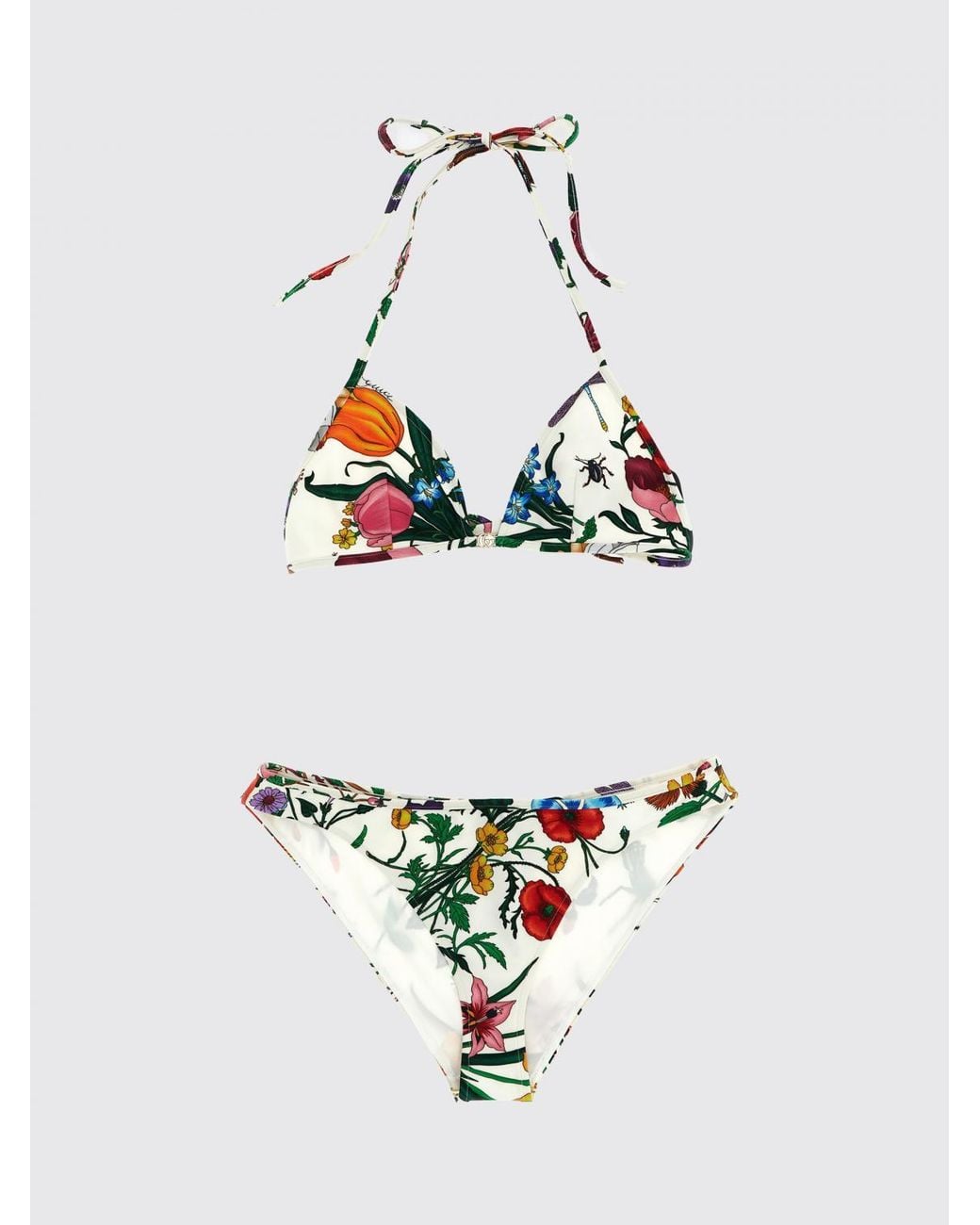 Gucci White Floral Print Polyamide Bikini