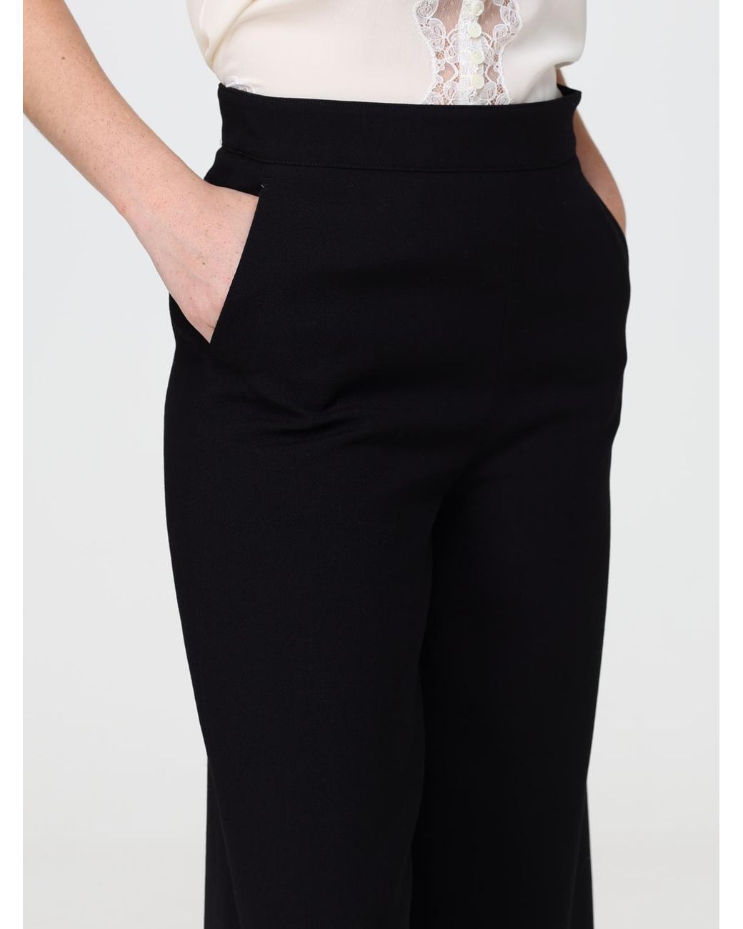Chloé Black ChloÉ Sleeveless Pure Silk V-Neck Top With Embroidered Lace Inserts