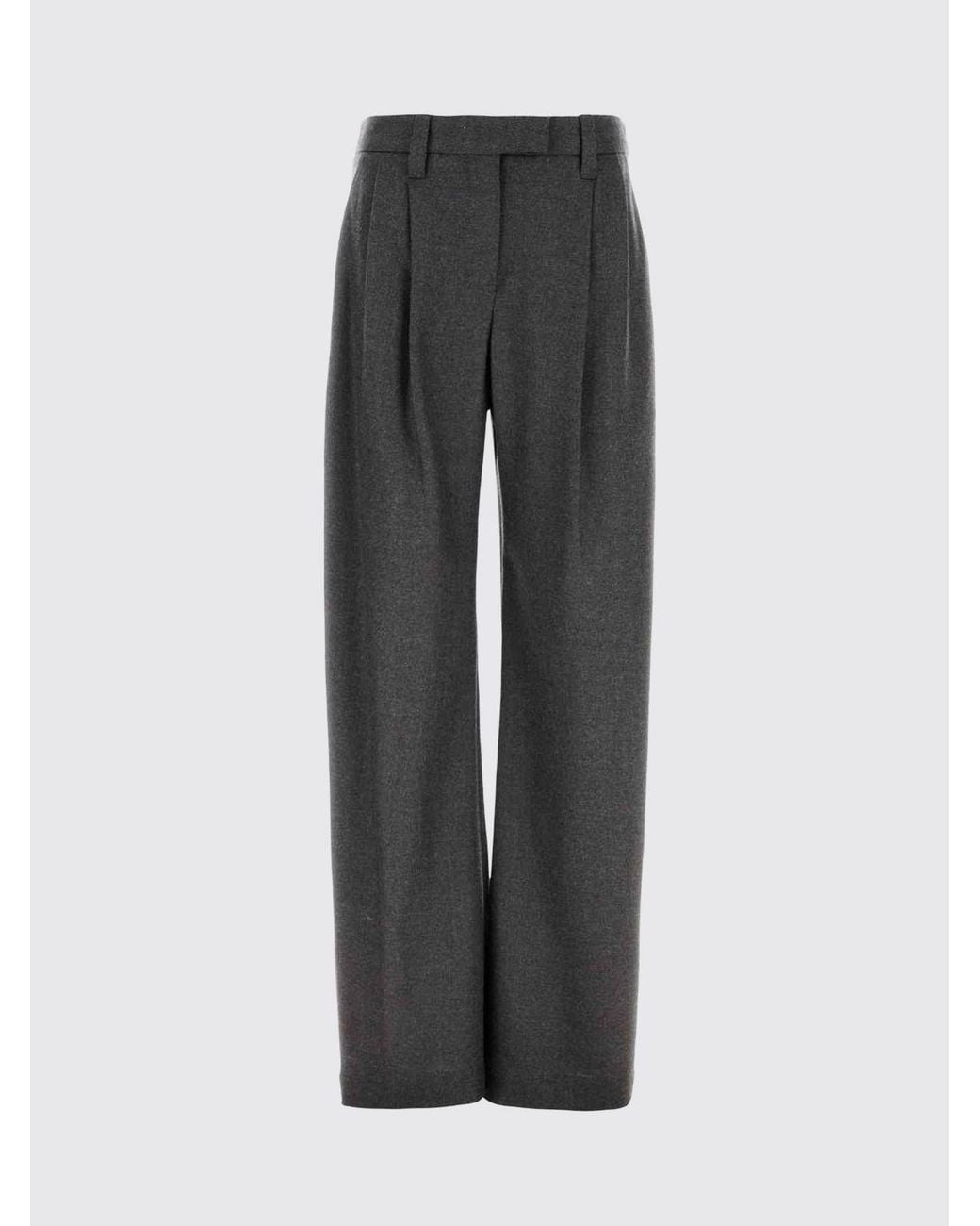 Brunello Cucinelli Black High-Waisted Pleated Wool Wide-Leg Trousers With Monili