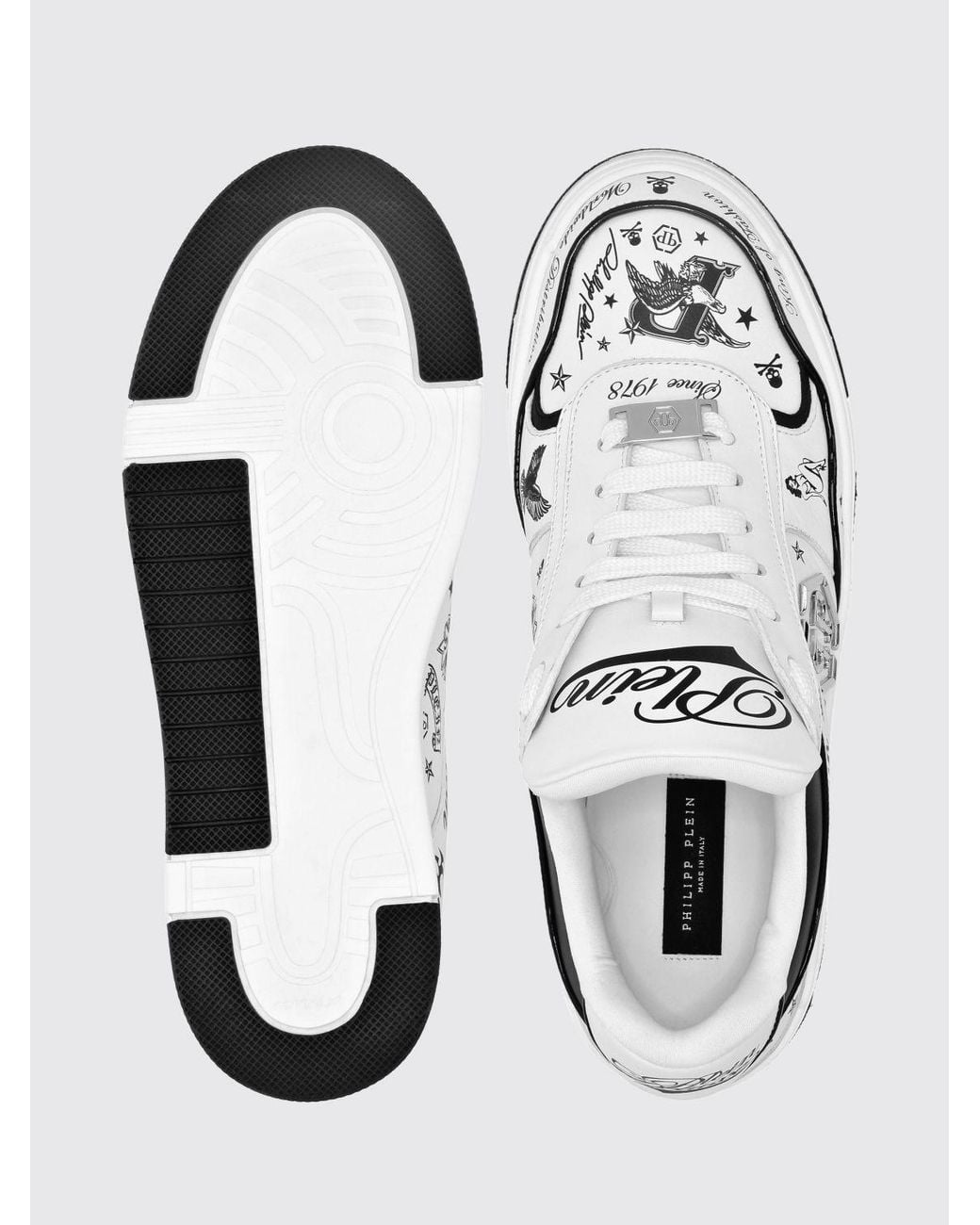 Philipp Plein White Low-Top Smooth Leather Sneakers With Graphic Logo Print for men