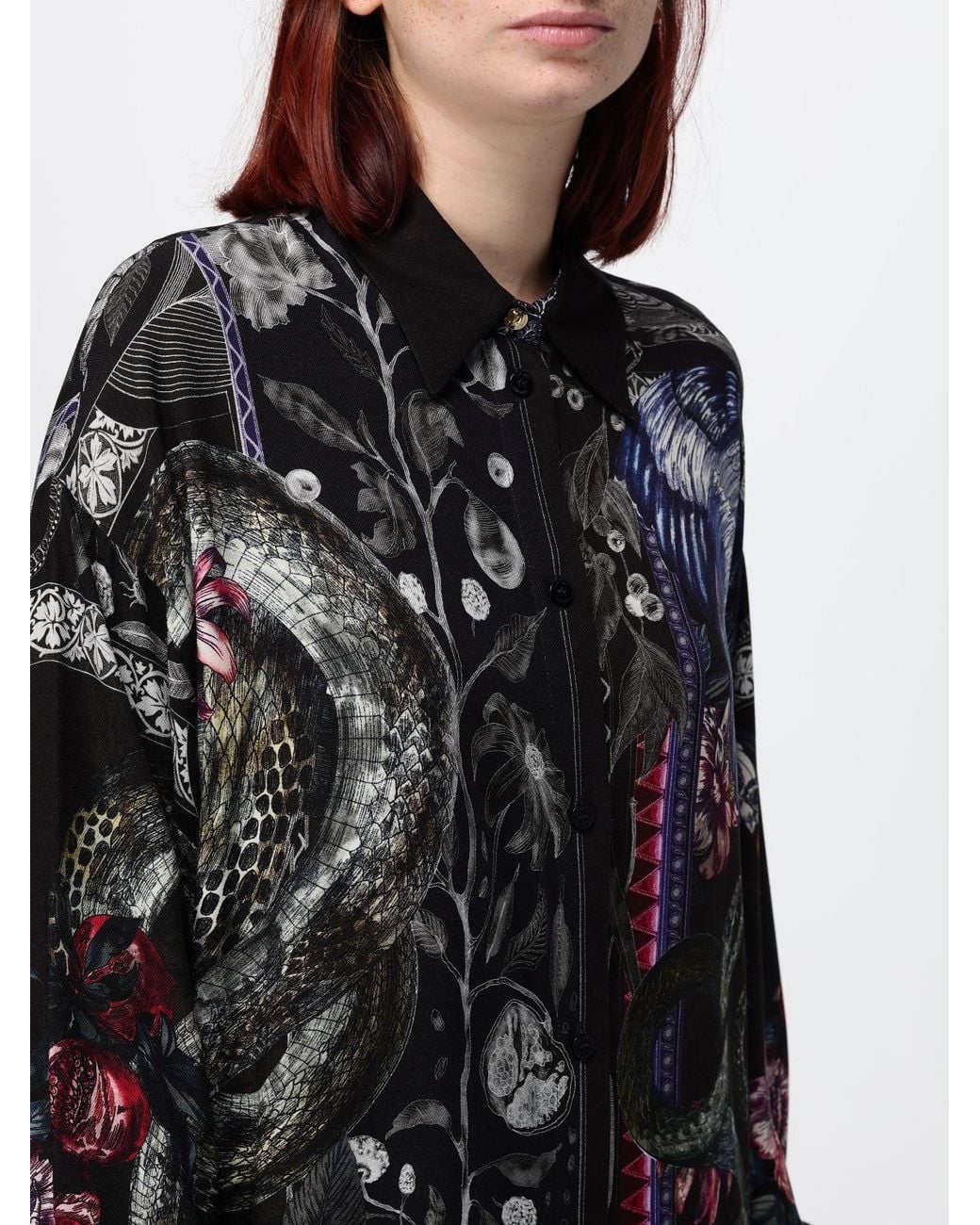 Just Cavalli Black All-Over Graphic Print Long-Sleeved Viscose Shirt