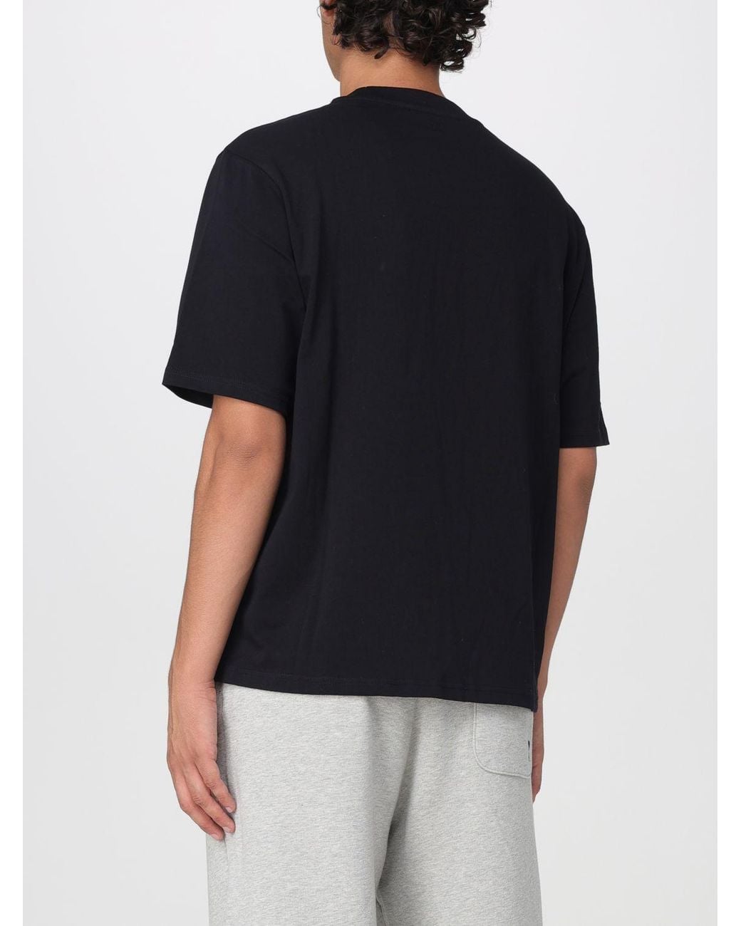 AMI Black Short-Sleeved Cotton T-Shirt With Front Logo Print for men