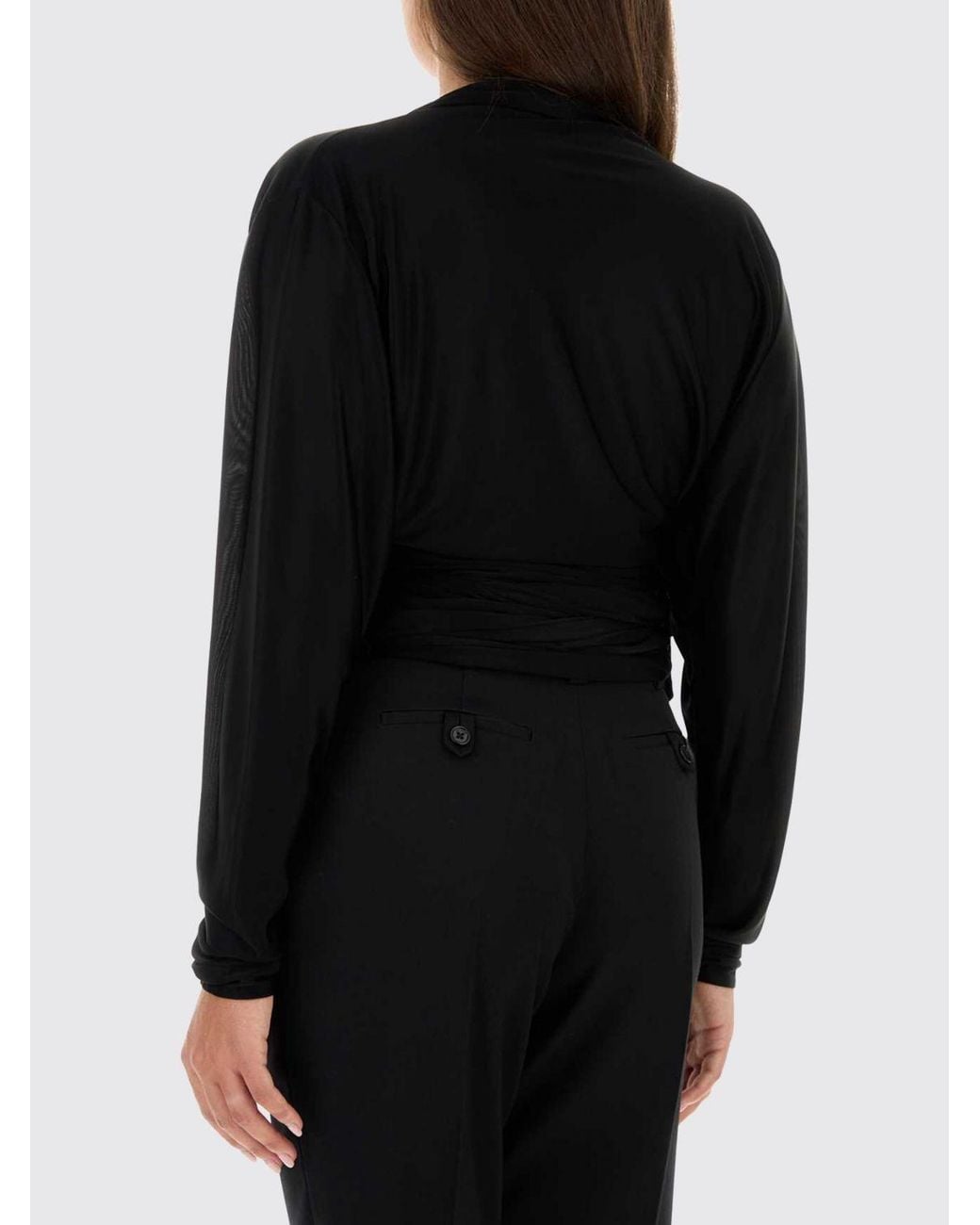 Balmain Black Viscose Blouse With A V-Neck And Ruffle Appliqués