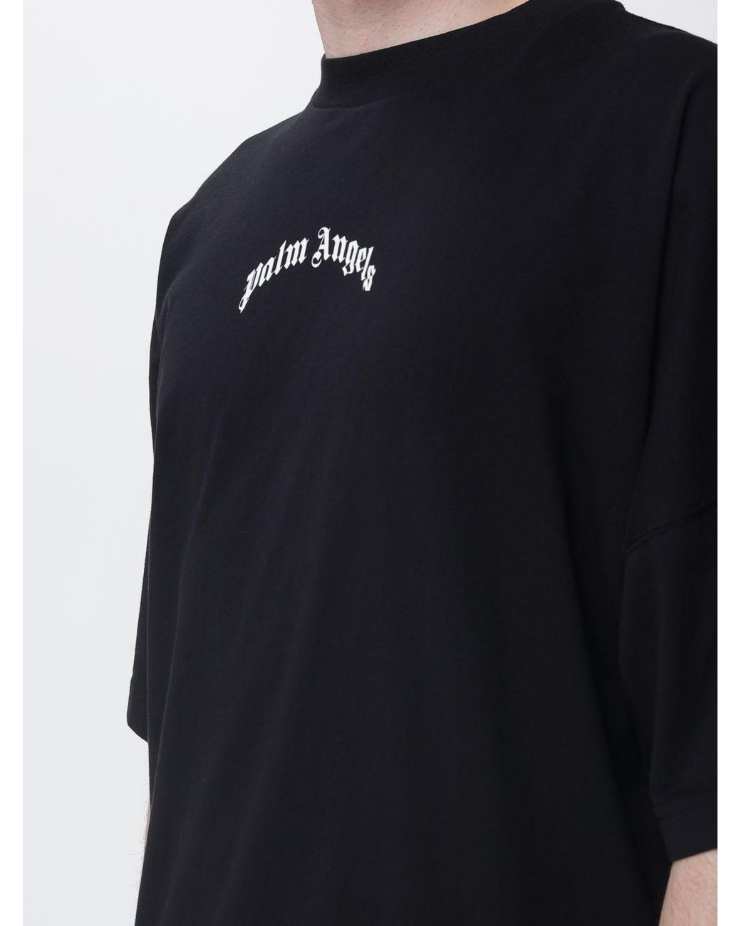 Palm Angels Black Cotton T-Shirt With Logo for men