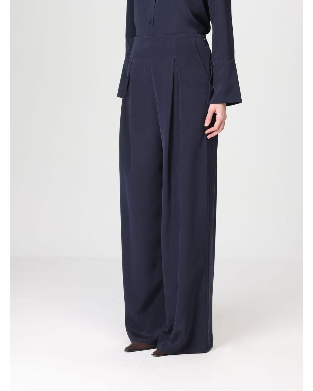 Max Mara Pure Blue Pure Stretch Silk Palazzo Trousers Max Mara