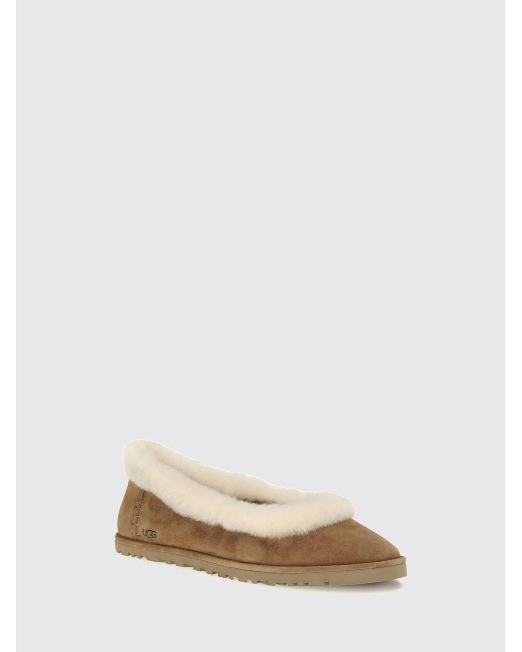 Ugg Natural Zora Suede Ballerina Flats With Shearling Lining