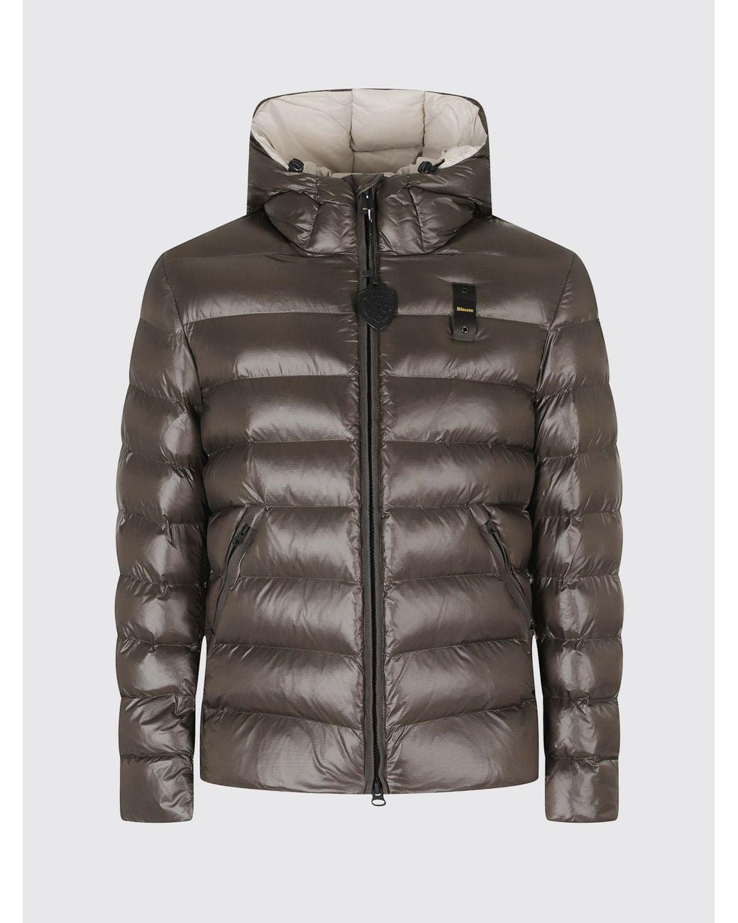 Blauer Brown Water-Repellent Quilted Nylon Hooded Down Jacket With High Collar for men