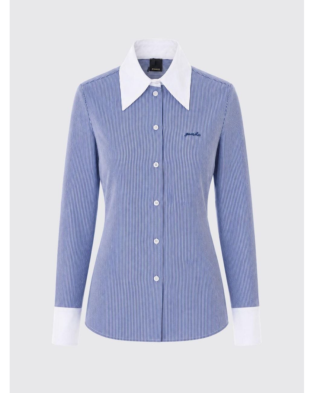 Pinko Purple Striped Slim Fit Cotton Shirt With A Pointed Collar And Embroidered Logo