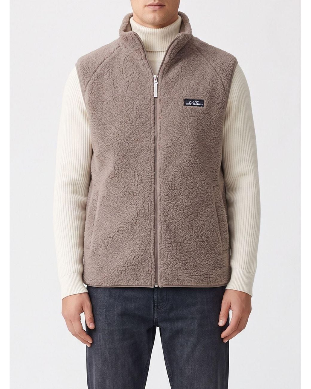 Les Deux Gray Technical Fleece Vest With High Collar And Zip Closure for men