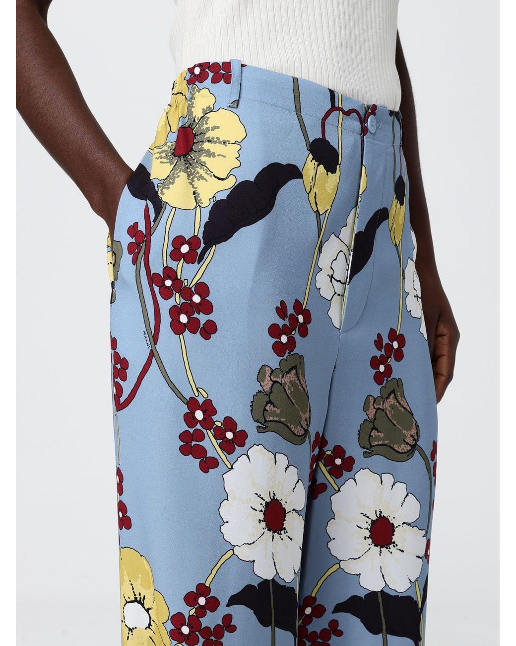 Marni Blue Floral Print Viscose Palazzo Trousers