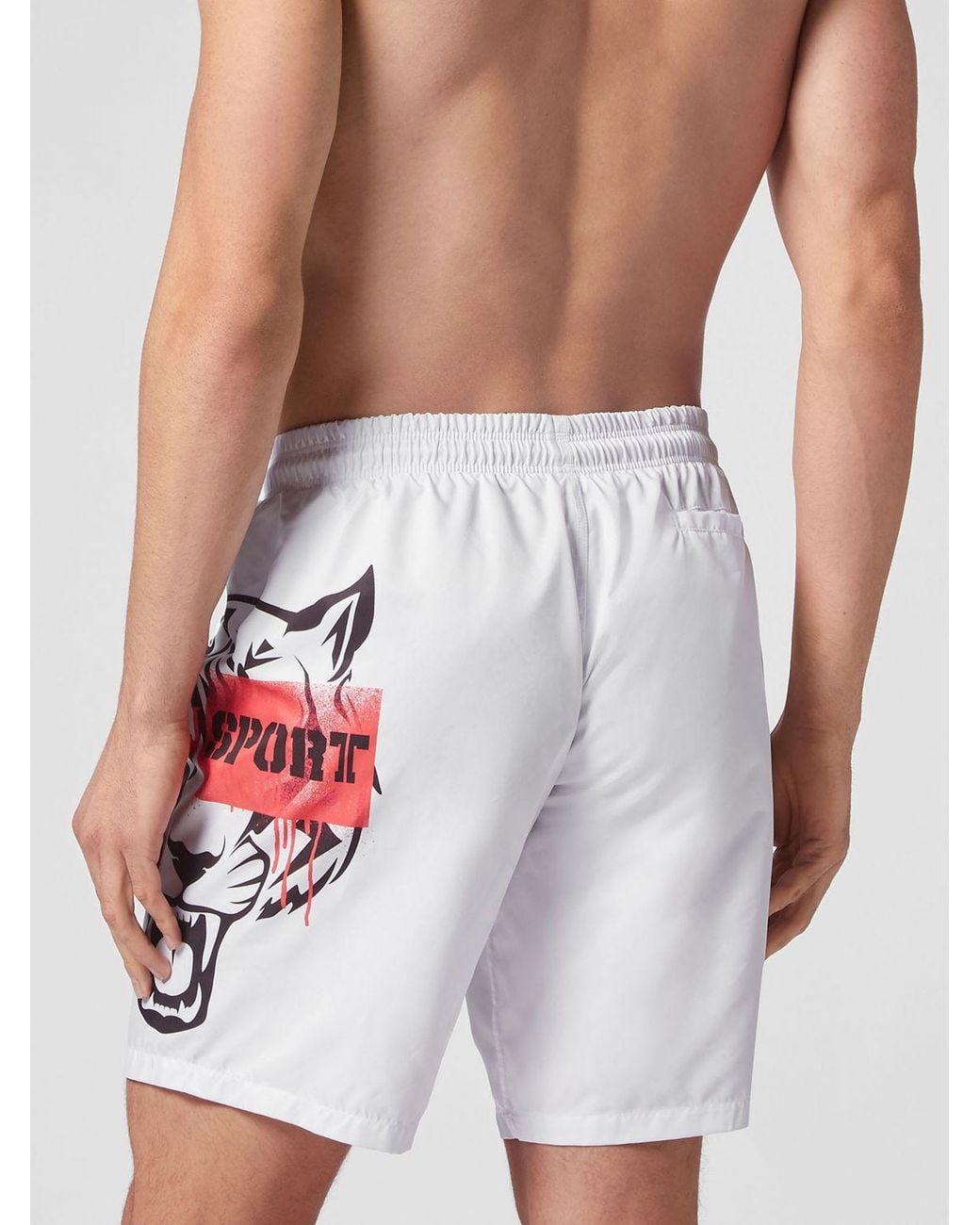 Philipp Plein White Nylon Swim Trunks With Contrasting Printed Logo for men