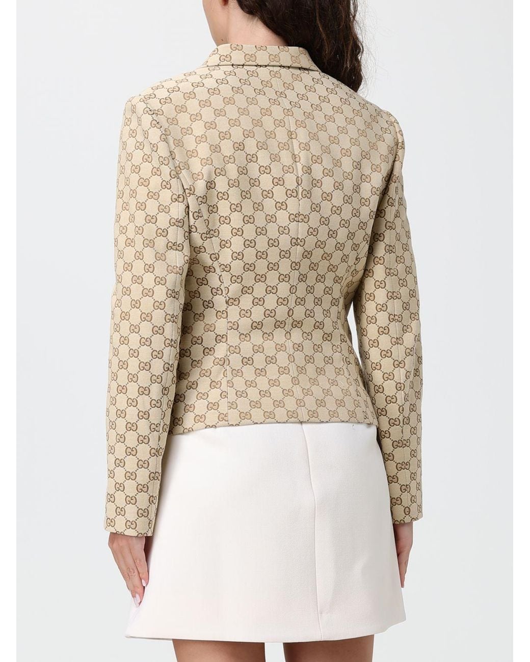 Gucci Natural Gg Monogram Pattern Single-Breasted Short Blazer