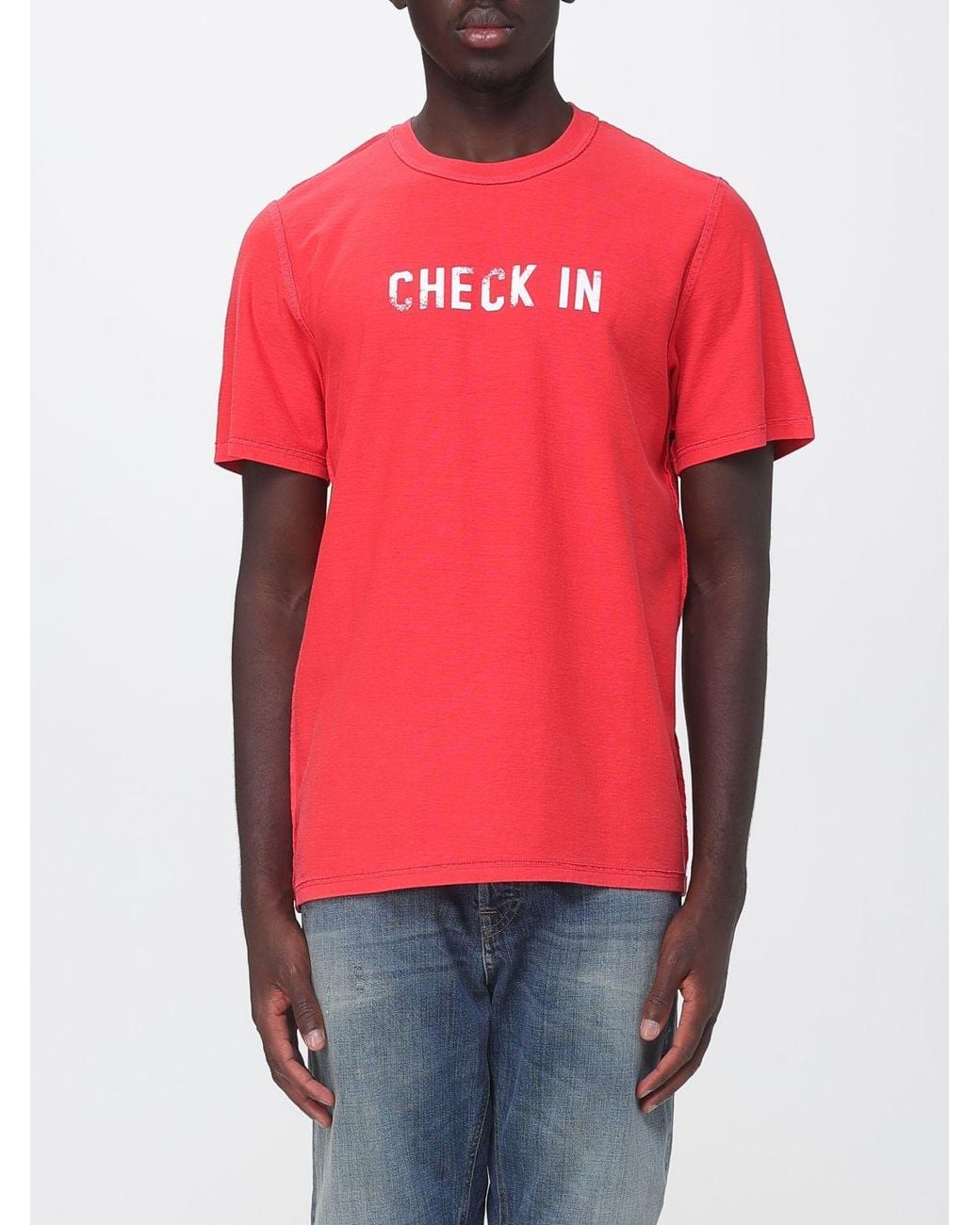 MSGM Red Slogan Print Cotton Crew Neck T-Shirt for men