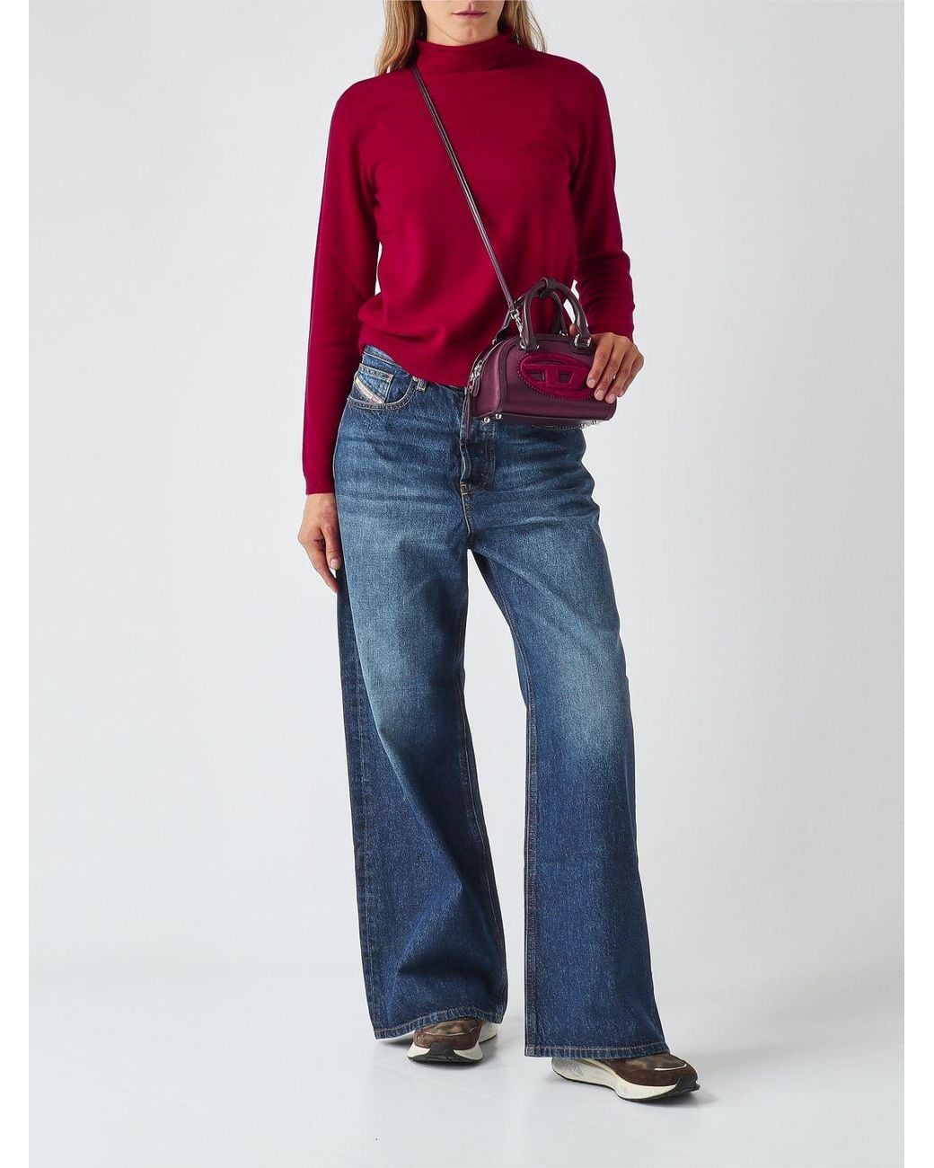 Max Mara Red Wool And Cashmere Roll Neck Jumper With Dropped Shoulders