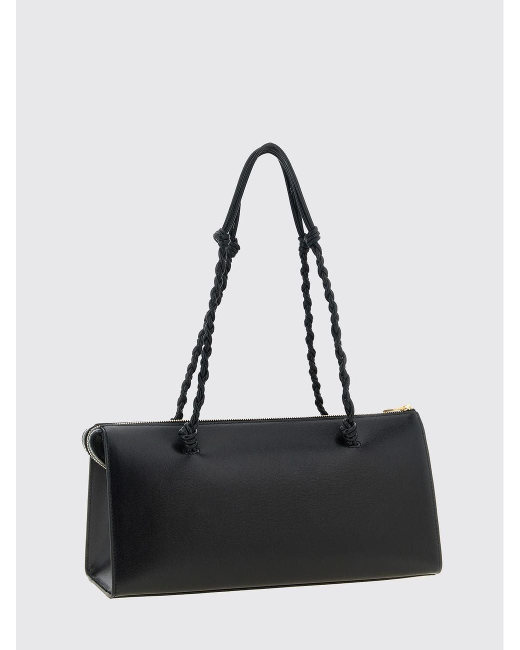Jil Sander Black Large Tangle Calfskin Leather Shoulder Bag With Braided Handle