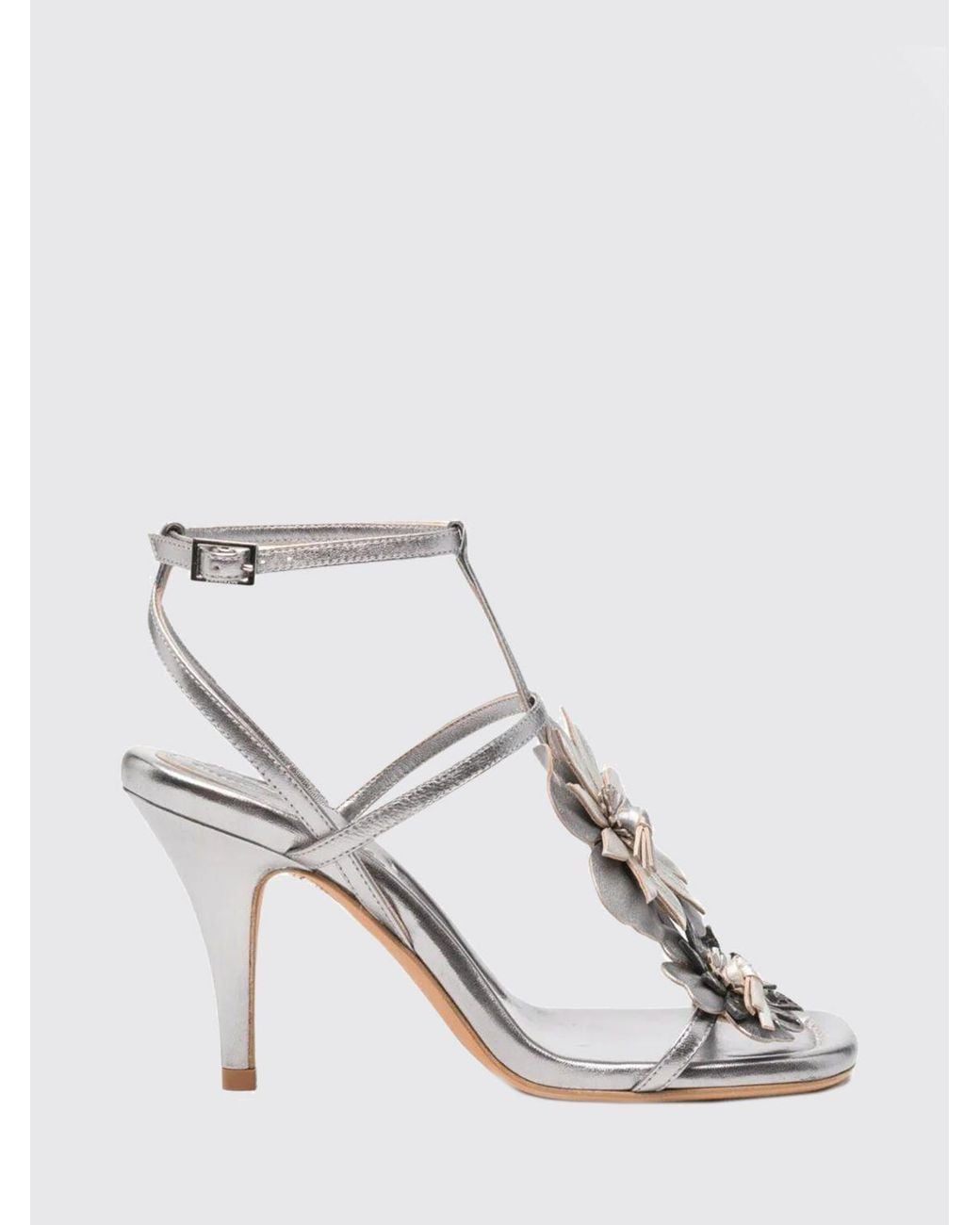 Zimmermann Natural Belara Laminated Leather Sandal With Applied Flowers