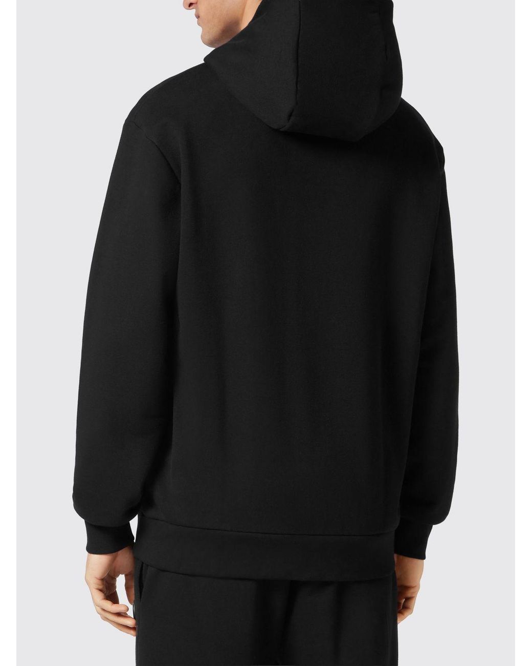 Philipp Plein Black Graphic Print Cotton Hoodie With Dropped Shoulders for men
