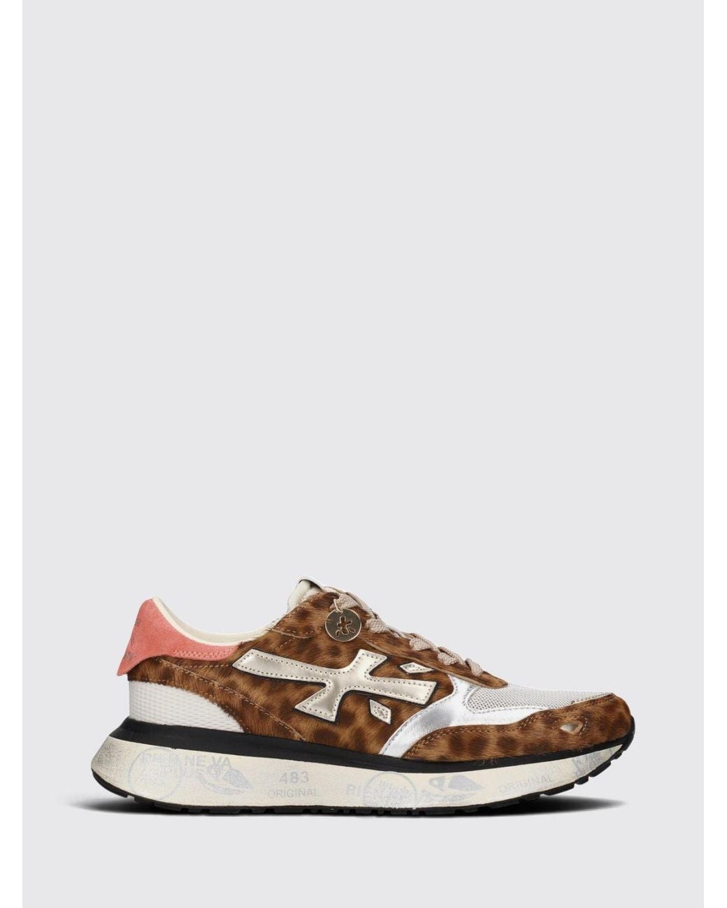 Premiata White Lauryn Animal Print Pony Hair Sneakers With Crystal Embellishments