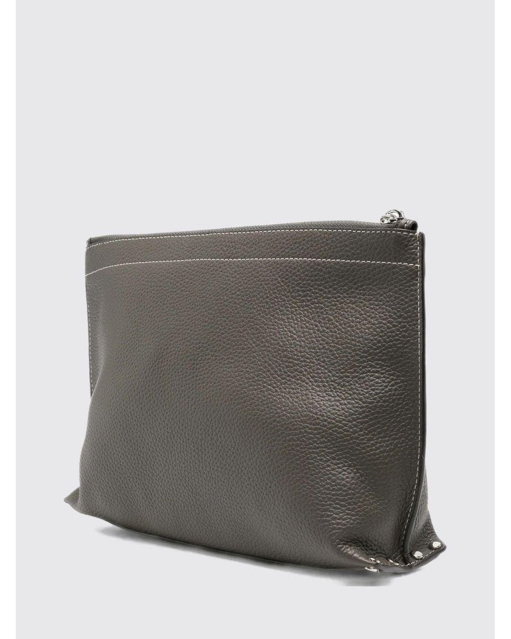 A.P.C. Gray Hammered Calfskin Clutch With Laminated Logo