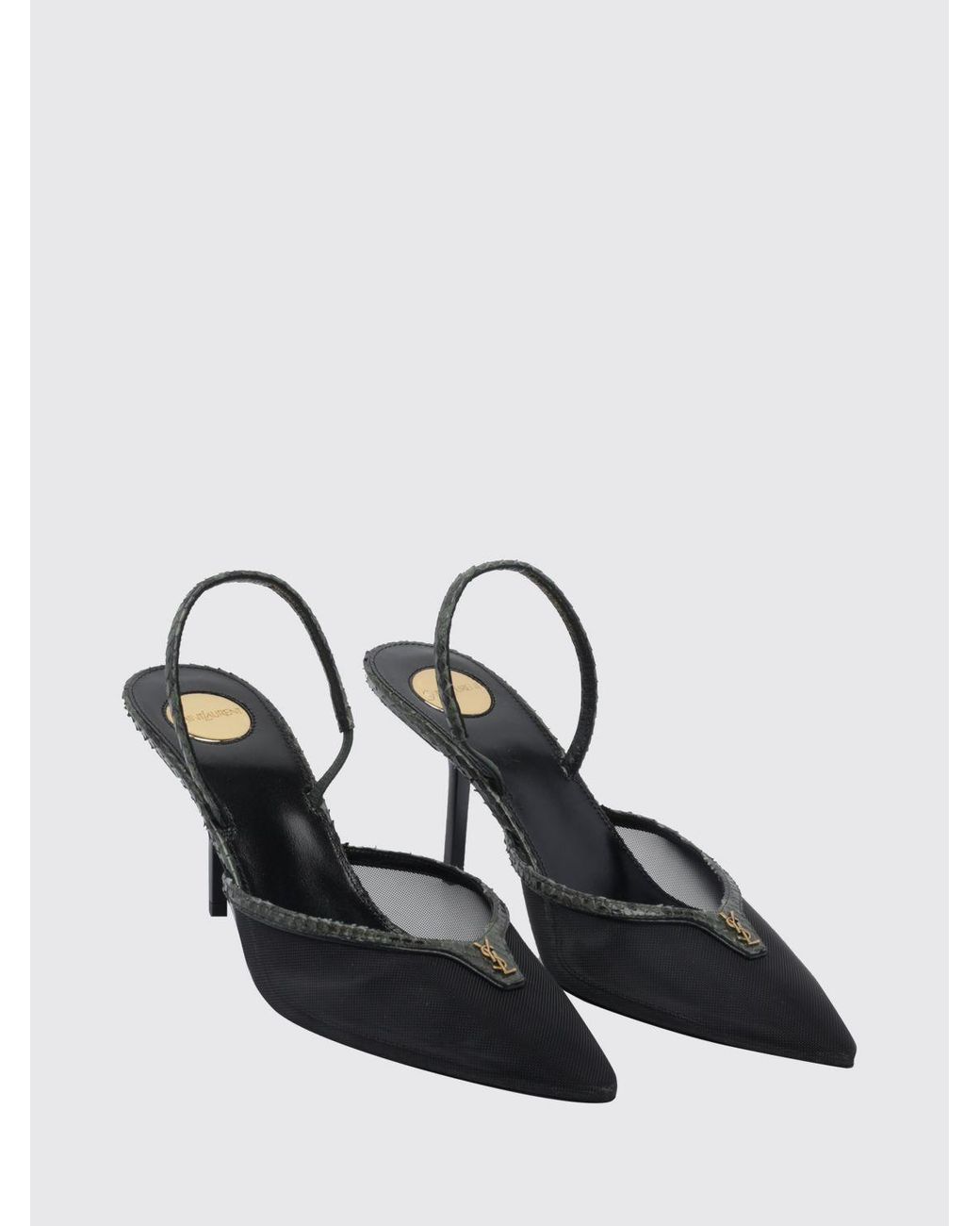 Saint Laurent White Folie Python Print Leather And Mesh Slingback Pumps