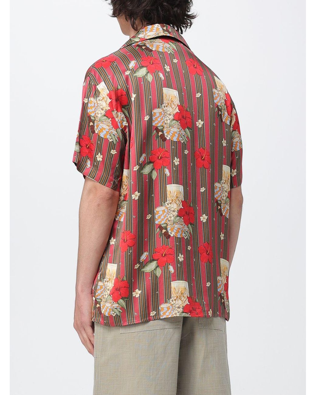 Drole de Monsieur Red Printed Viscose Casual Shirt for men