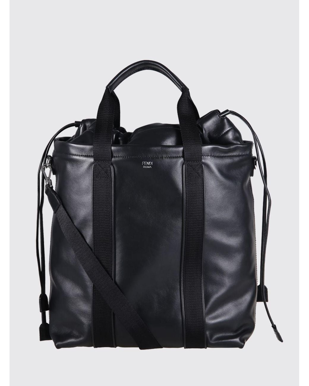 Fendi Black Flux Calfskin Handbag With Drawstring And Shoulder Strap for men