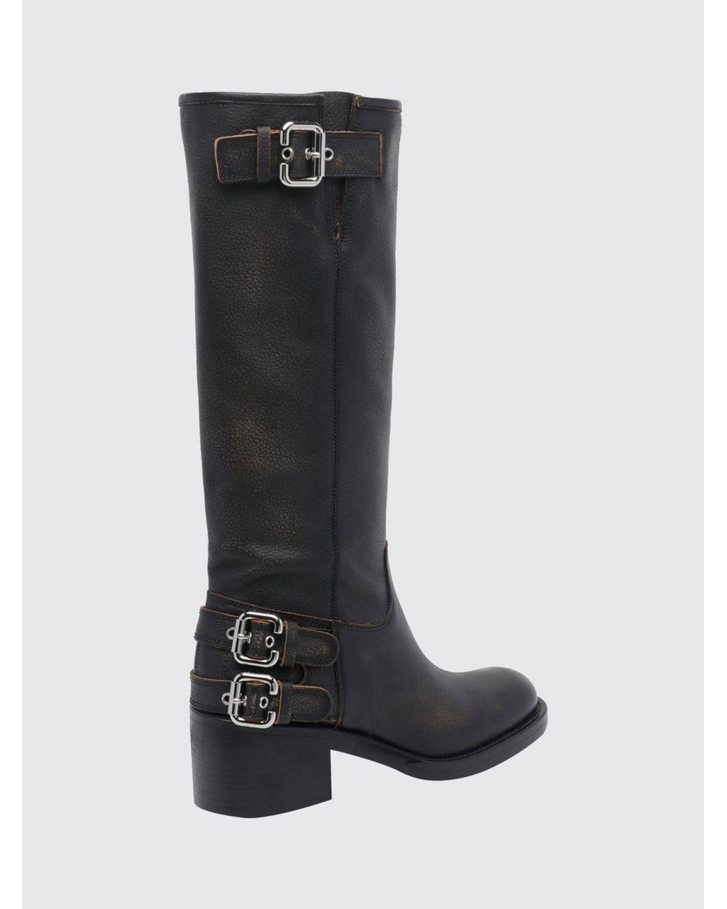 Chloé Black ChloÉ Dakota Grained Calfskin Knee-High Biker Boots With Straps
