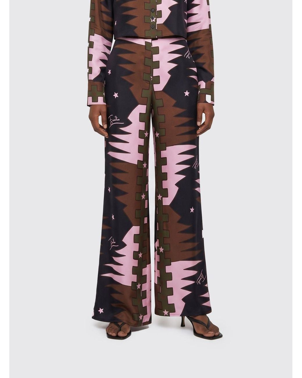 Emilio Pucci Multicolor High-Waisted Geometric Print Silk Wide-Leg Palazzo Trousers