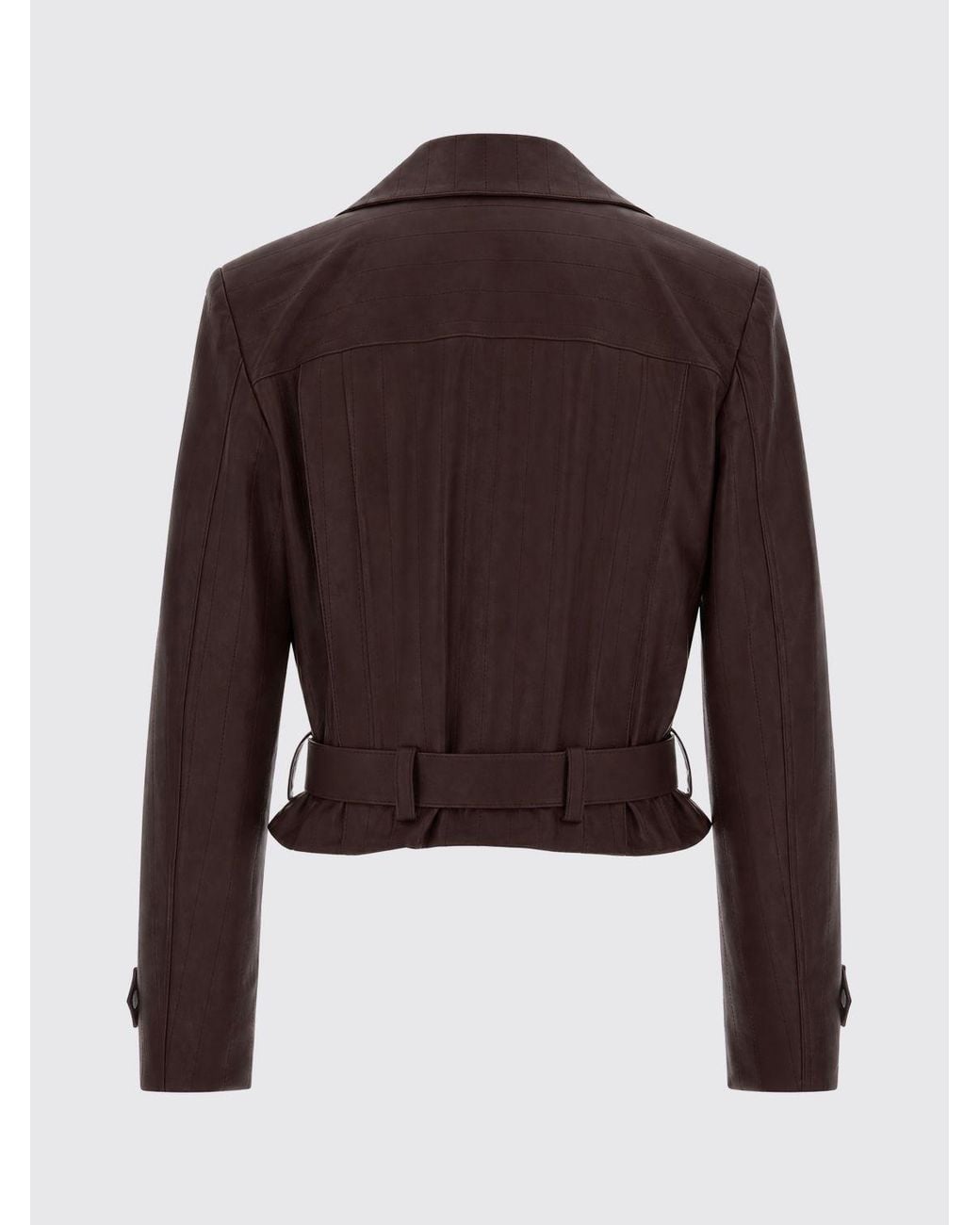 Patrizia Pepe Brown Short Faux Leather Biker Jacket With Lapel Collar