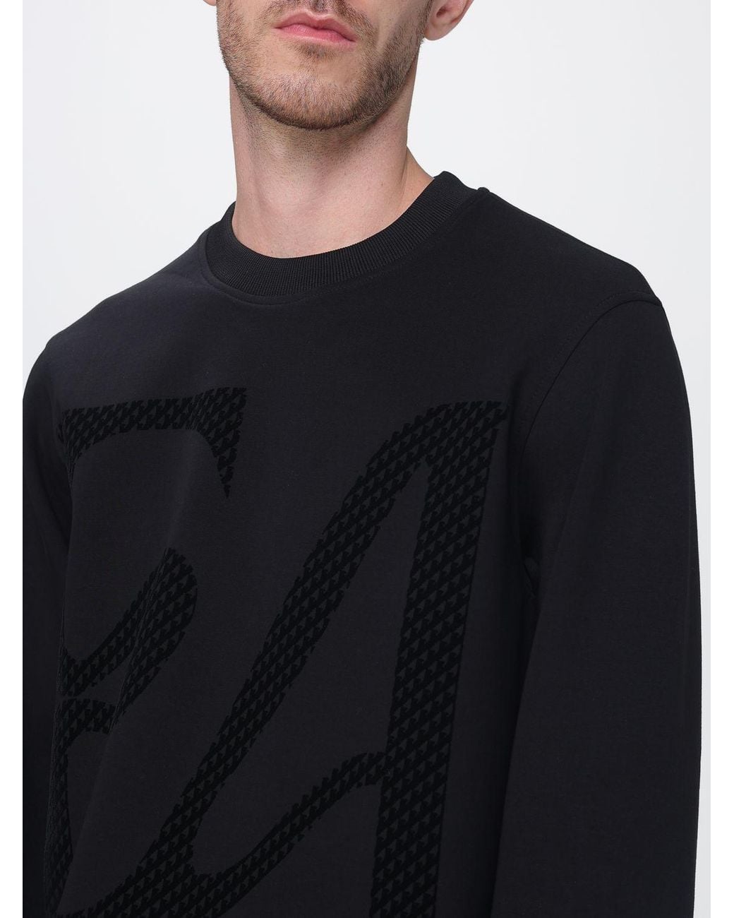 Emporio Armani Blue High Neck Cotton Blend Zip-Up Sweatshirt With Eagle Logo for men