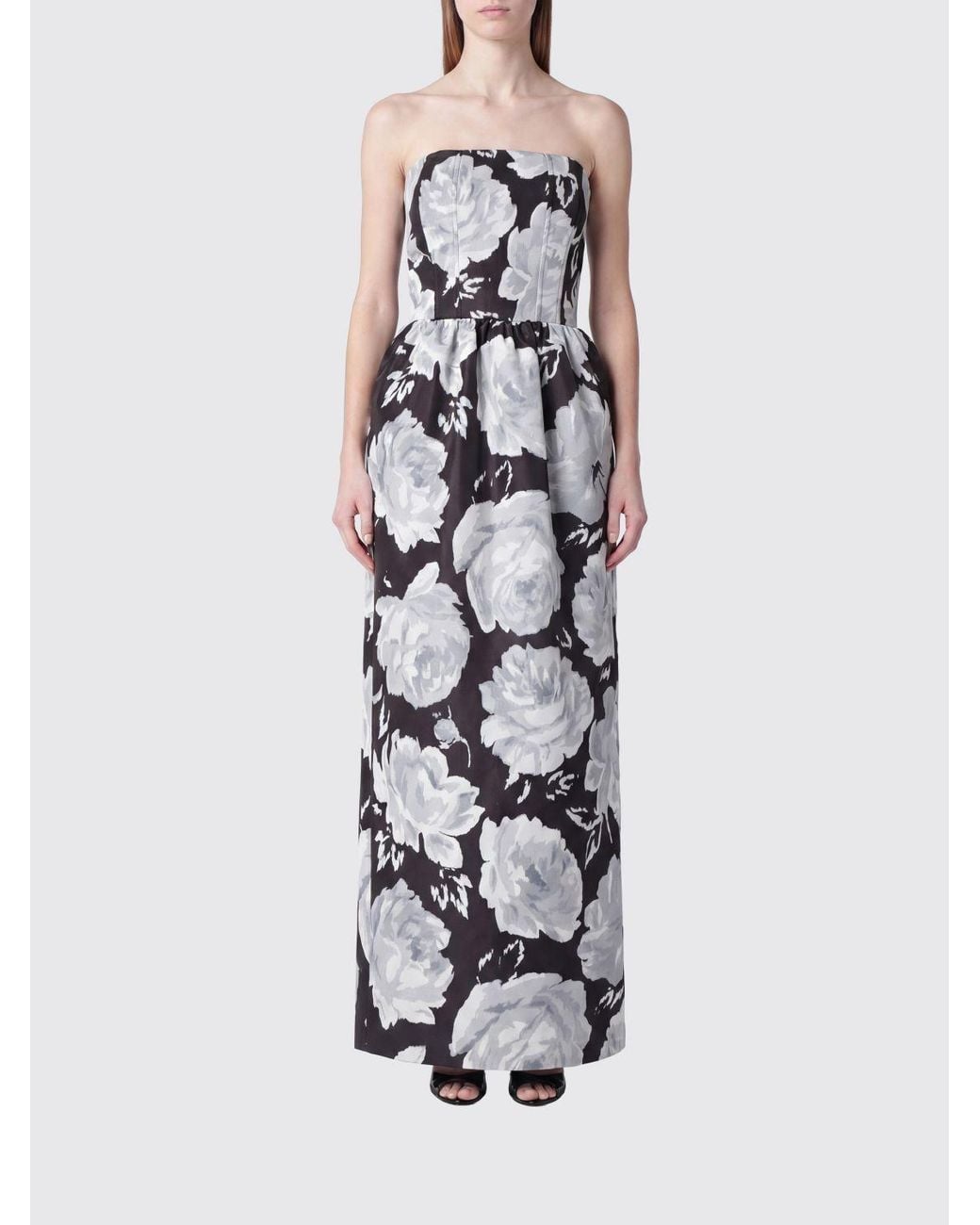 Patou White Floral-Print Viscose Bustier Gown