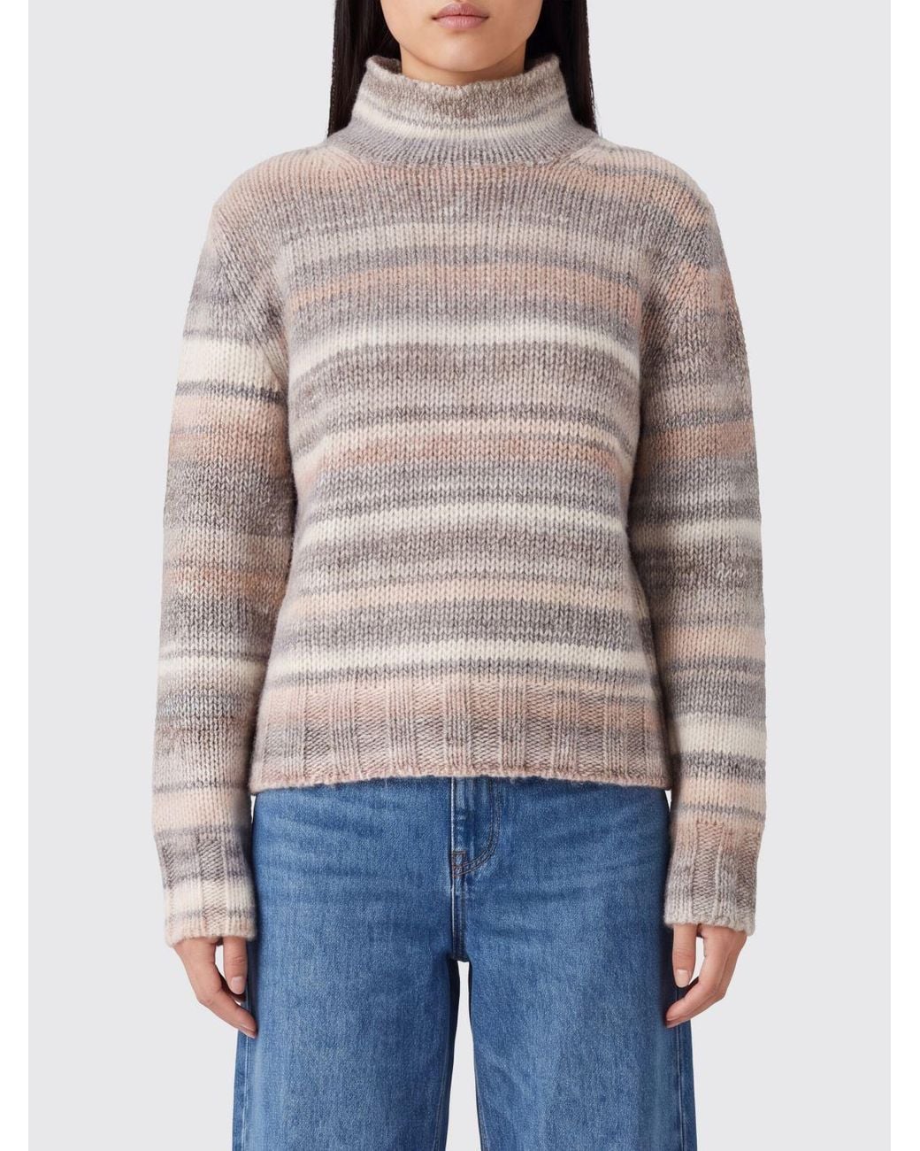 Kangra Natural Striped High-Neck Wool-Blend Sweater With Long Sleeves