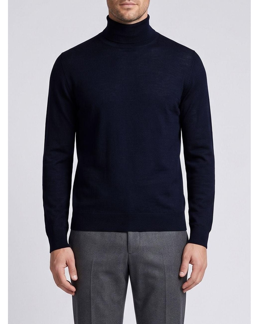 Ballantyne Blue Pure Wool Turtleneck Jumper With Ribbed Trims for men