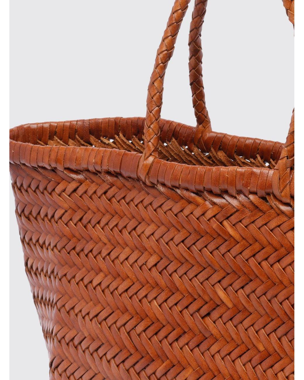 Dragon Diffusion Brown Triplo Salto Woven Leather Handbag With Double Handle