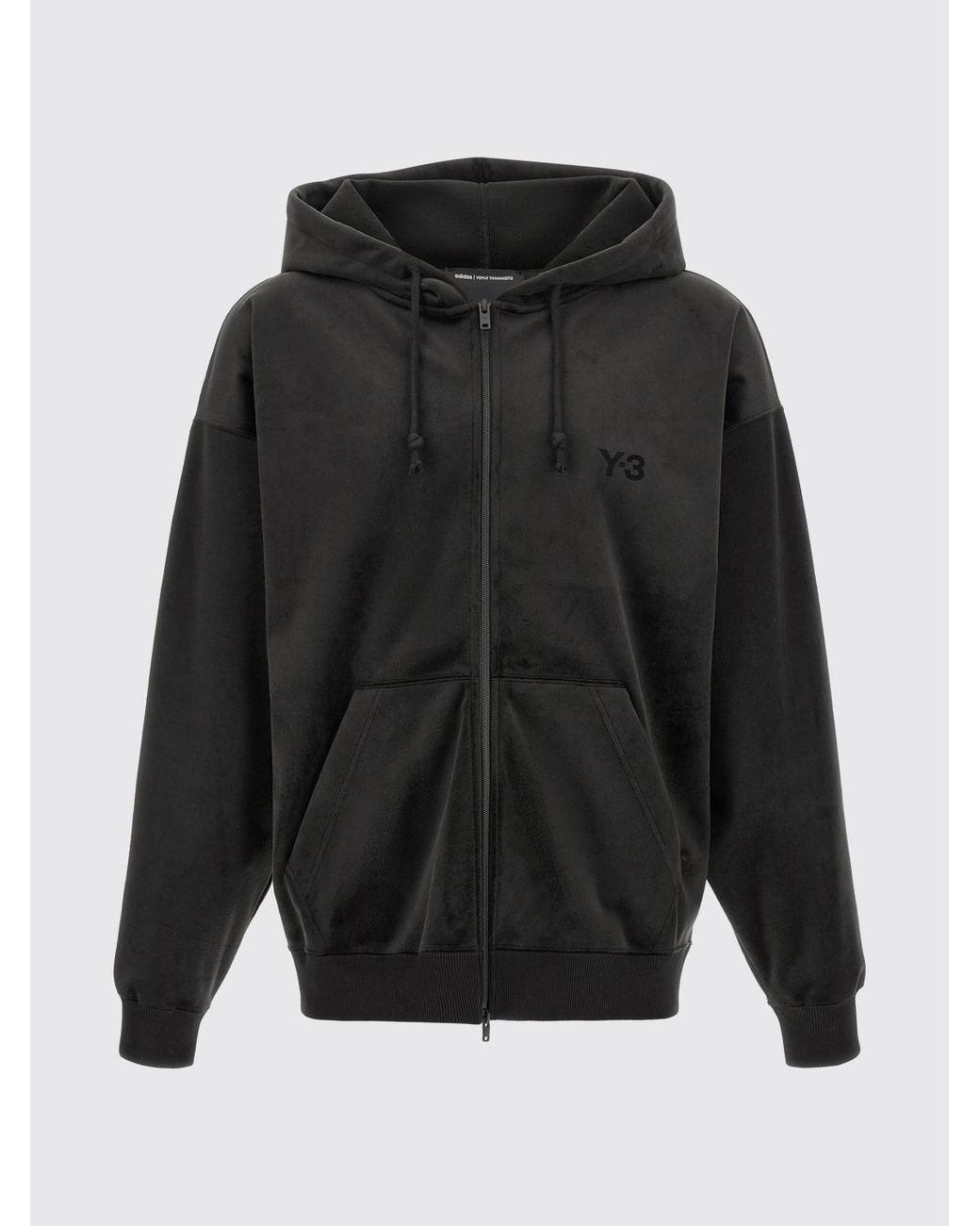 Y-3 Black Velvet Zip-Up Hoodie With Tone-On-Tone Logo for men