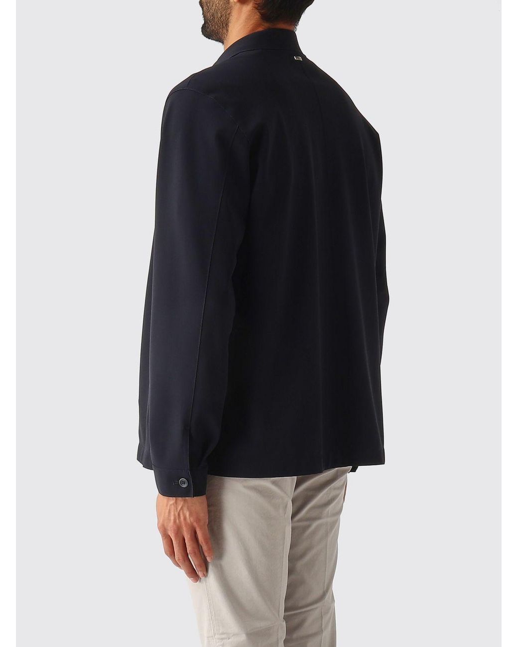 Herno Blue Stretch Technical Fabric Shirt Jacket With Classic Collar for men