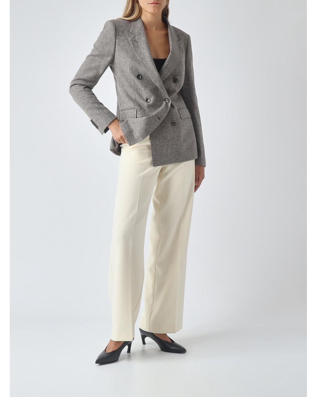 Tagliatore Gray Short Double-Breasted Wool Blazer With Peak Lapels